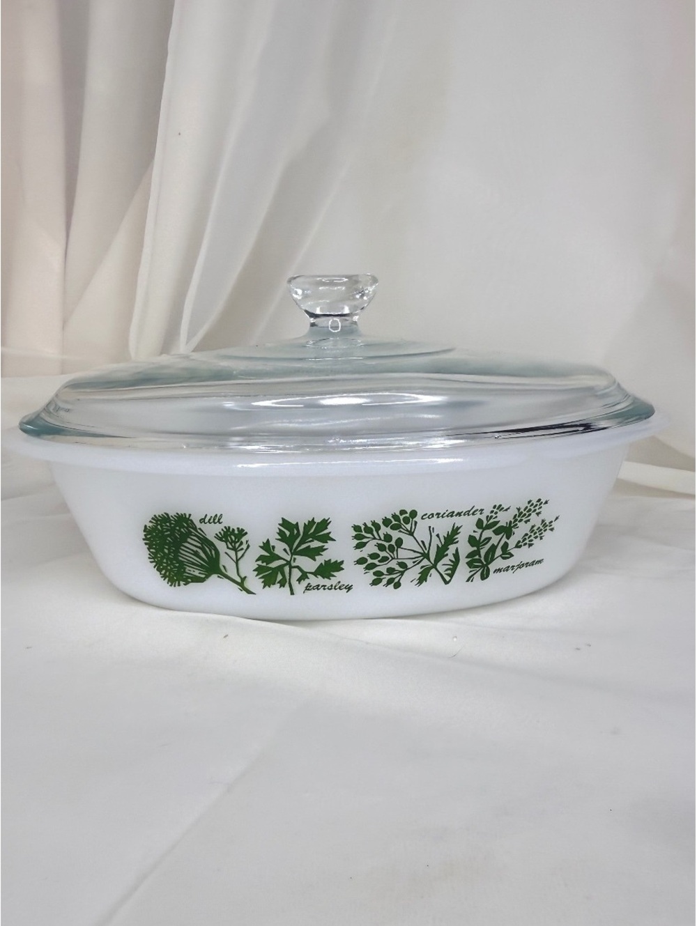 Glasbake J235 Herb Garden 1 Qt Covered Casserole Vintage